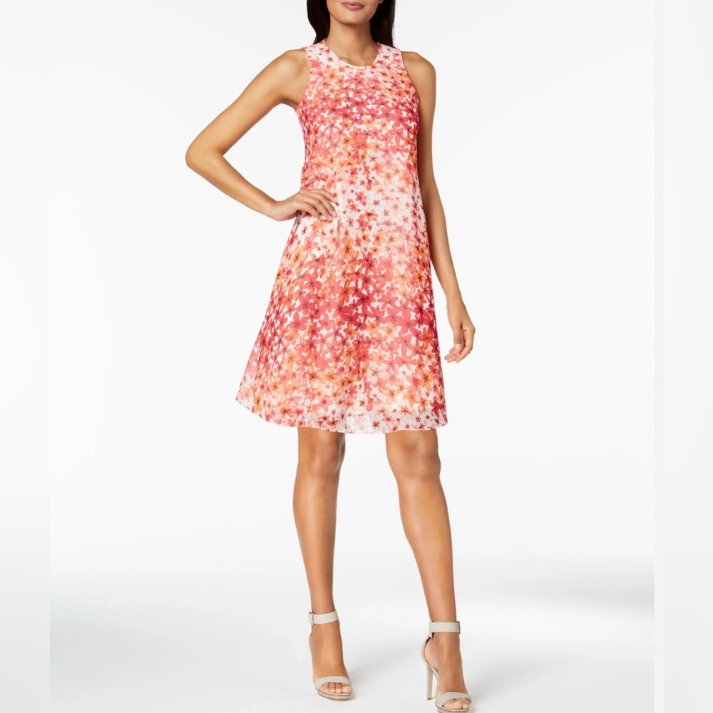 Calvin Klein Chiffon Floral A-Line Poppy Y2K Mini Dress sze 10P (fits sze 6)